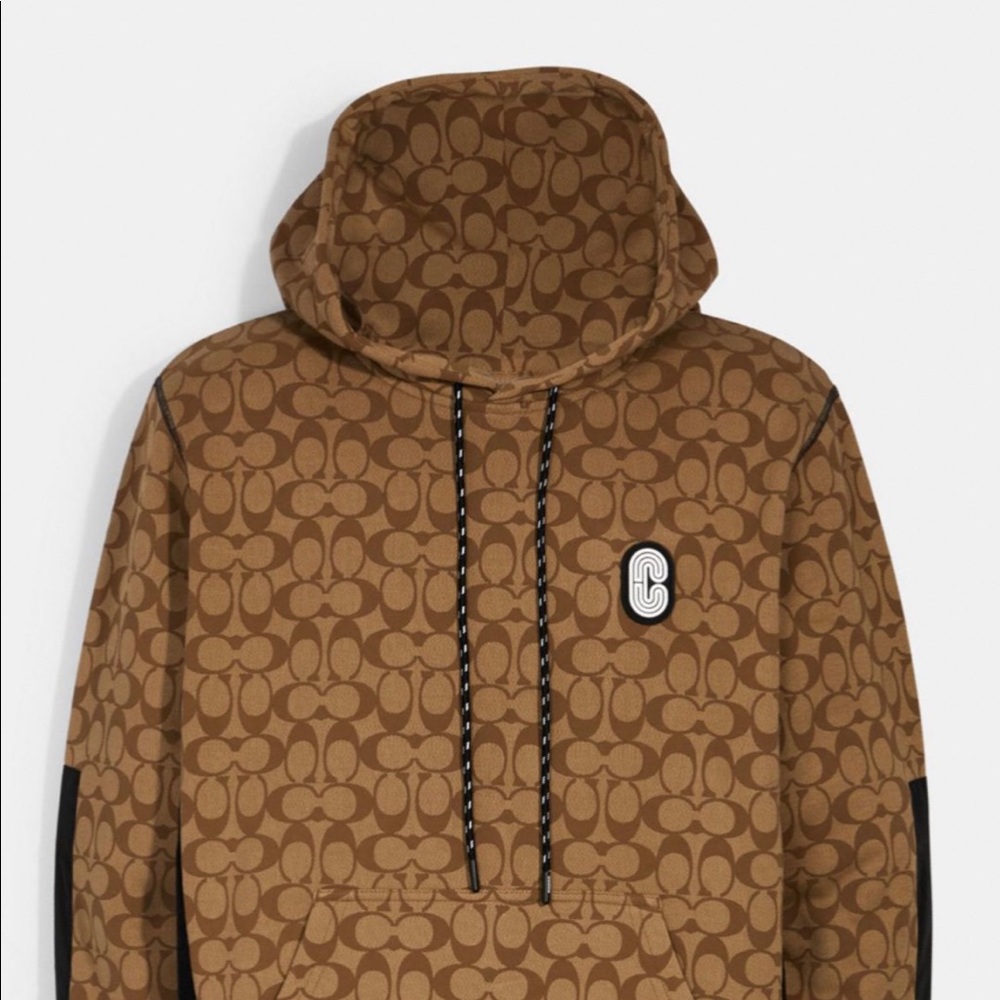 COACH Mens Mixed Media Hoodie signature khaki Med.